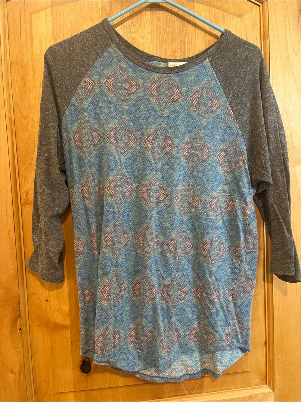 LuLaRoe Blue and Gray Long Sleeve Raglan Tee